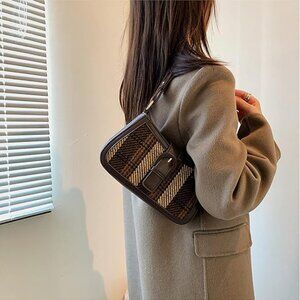 Neiman Marcus Houndstooth Fall Color Plaid Striped Handbag